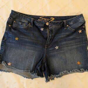 Seven7 Womens Denim Shorts Size 18 Floral Embroidered Raw Hem Stretch